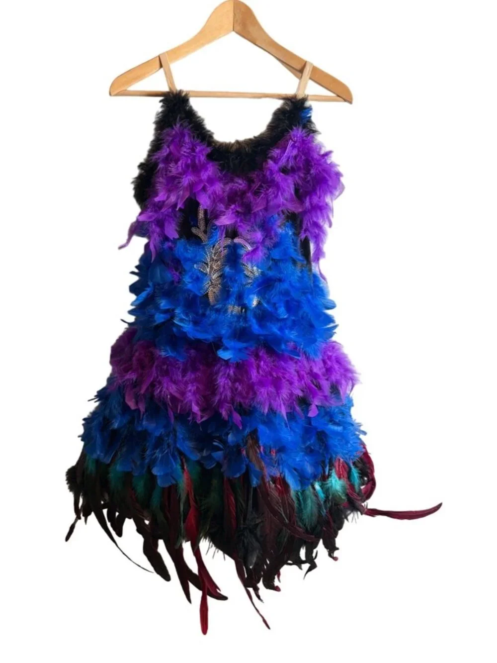 Feather Strappy Ballerina / Mardi Gras Dress Halloween Costume Blue & Purple M/L - Picture 1 of 8